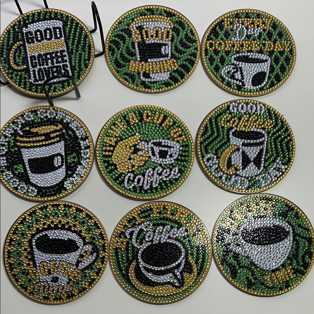 Coffee-Themed Beaded Coasters Set